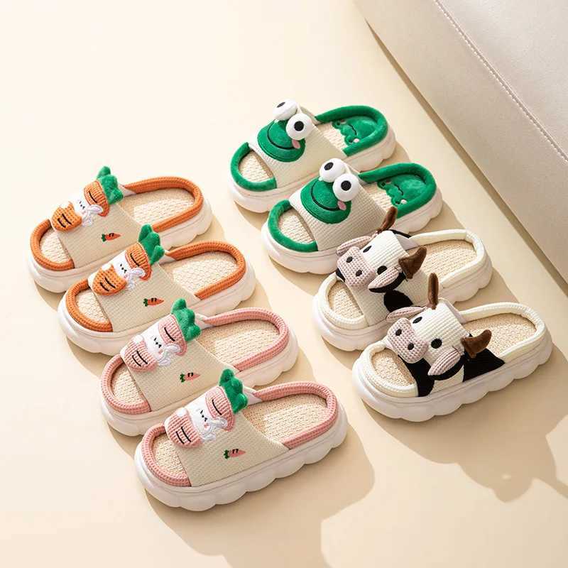 Childrens Four Seasons Linen Slippers Childrens Four Seasons Linen Home Boys and Girls Linen Thick PVC Thickened SlippersT250311