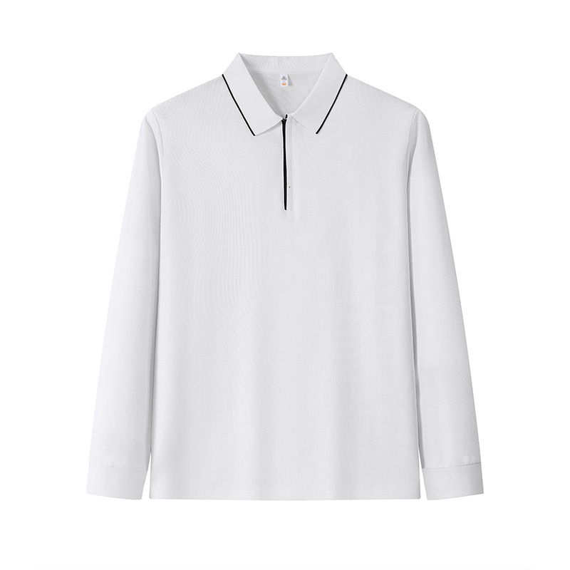 Washed pure cotton long sleeved polo shirt for men, business casual zipper, solid color T-shirt, trendy and fashionable lapel T-shirt tracksuit