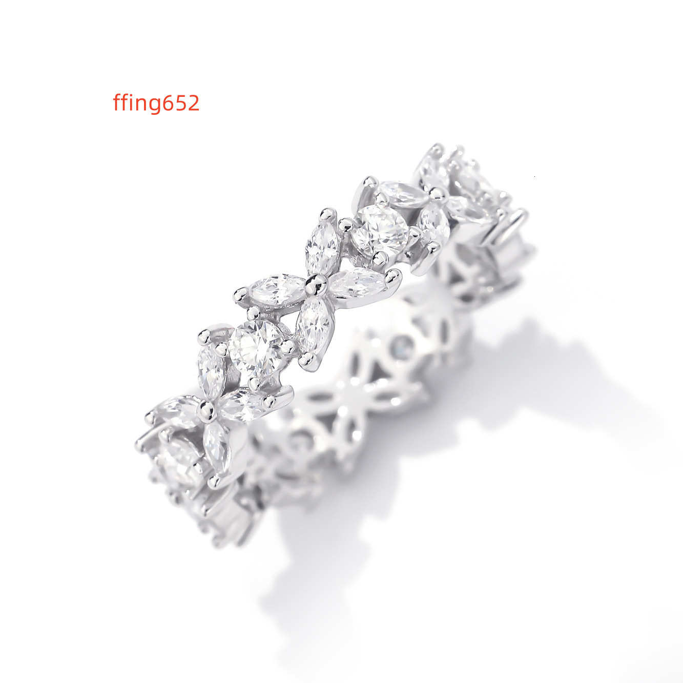 Elegant Four/4 Leaves Wedding Band 925 Sterling Silver Rhodium Plated Cubic Moissanite Ring Jewelry for Women