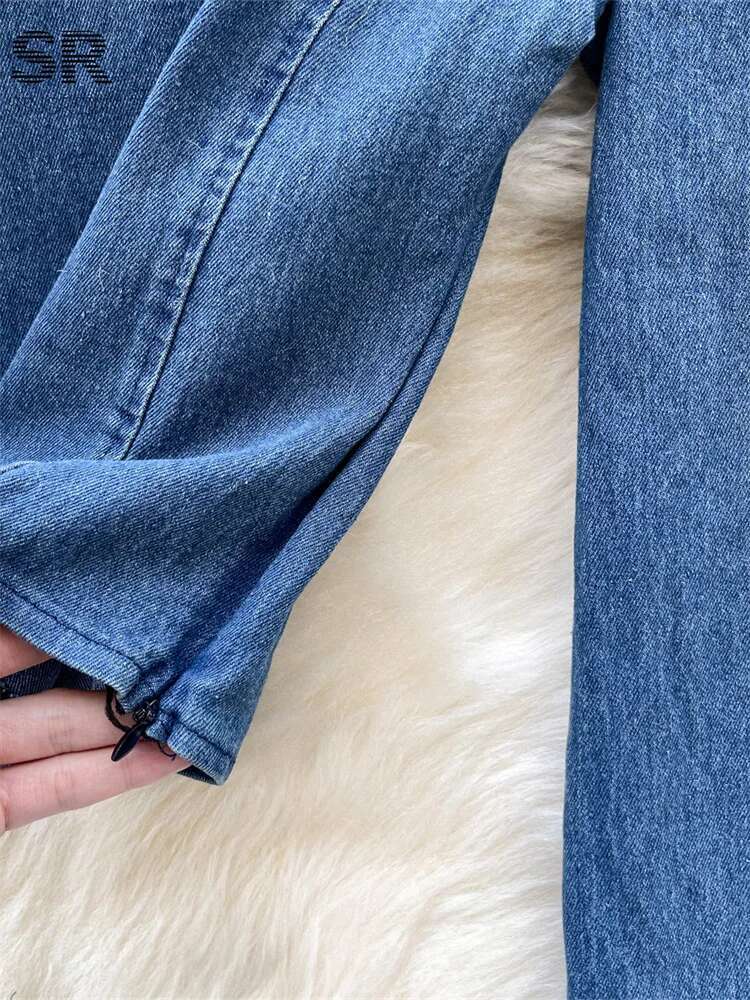 hoodie Hotsweet Denim Blouses Women Long Sleeves Skew Collar Newest Irregular Design Fashion Zipper Autumn Basics Tops jacket