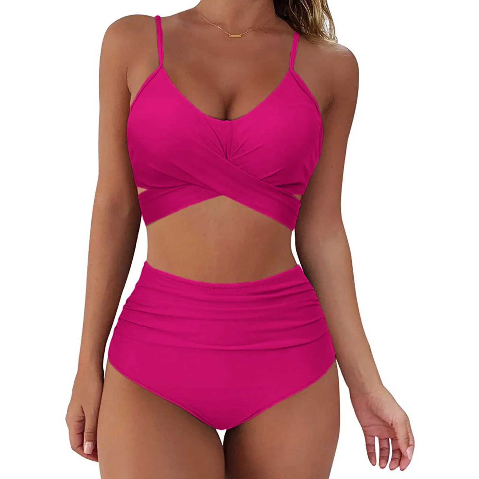 New Fashion Women Sexy Soild Print Bikini Set Push Up Bathing Swimwear Beach High Waist Swimsuit Swimming Suit Beachwear BiquiniT250602