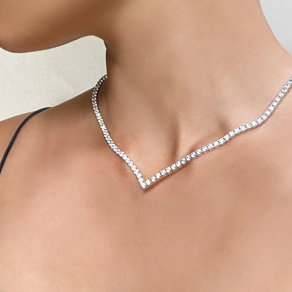 Stonefans V Shape Rhinestone Necklace Choker Wedding Accessories Fashion Jewelry Crystal Tennis Chain Necklace Statement Collar 250310