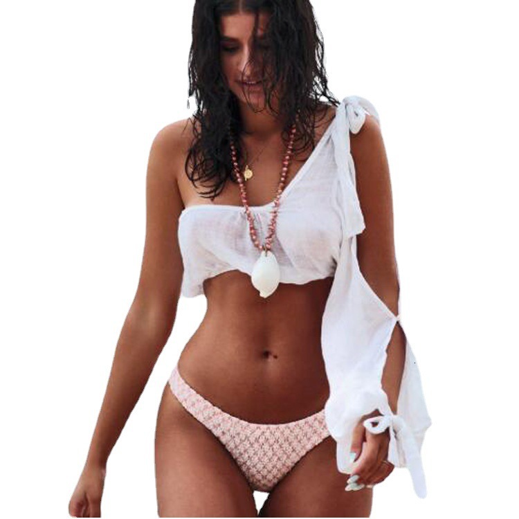 Beach Women's Bamboo Cotton Single Shoulder Strap Loose Sun Protection Chest Wrapped Beach Coat Bikini Cover Shirt