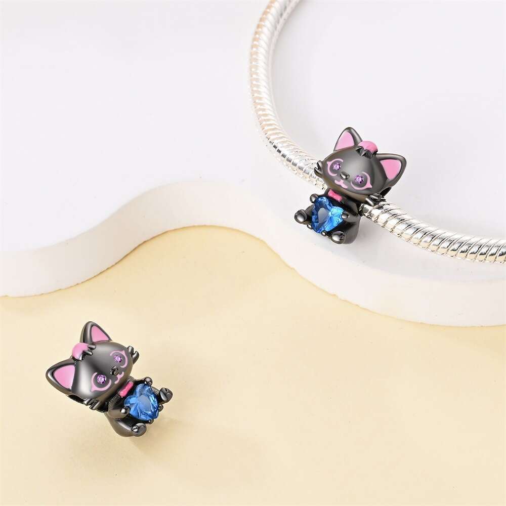Hot Selling New Cartoon Blessing Series 925 Silver Charms Lucky Black Cat Squirrel Little Lamb Dragon Treasure Charm bead fit bracelet DIY for women J
