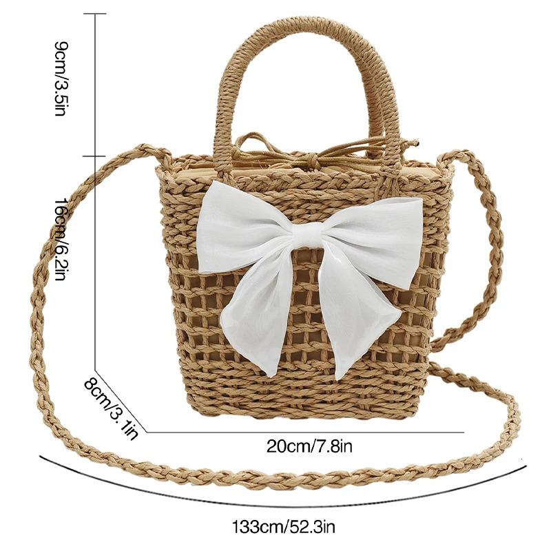2024 summer new womens hand bag shoulder bag Environmental protection material advanced woven fashion cherry bow decoration R250311