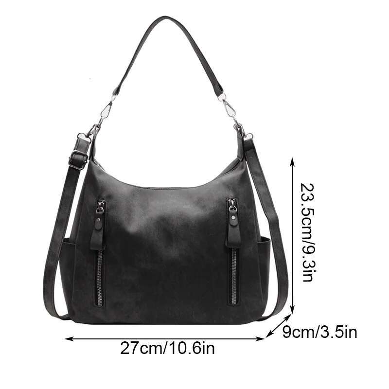 Vintage Frosted PU Leather Shoulder Bag Daily Used, Double Zipper Casual Tote Women's Crossbody Bags For Commuting