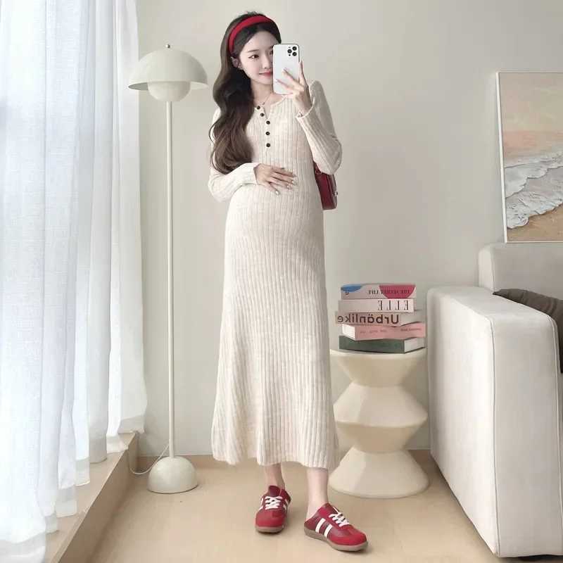 New Style Sweater Knit French Ribbed Inner Autumn Collection Dress Medium-length Skirt Maternity Clothes For Spring AutumnT250311