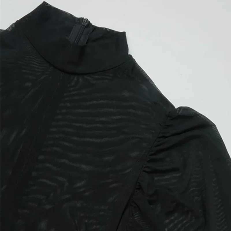 Maternity Sexy See Through Dress Mesh Turtleneck Lantern Long Sleeve Dress For Photography (Underclothes Not Included) X250224
