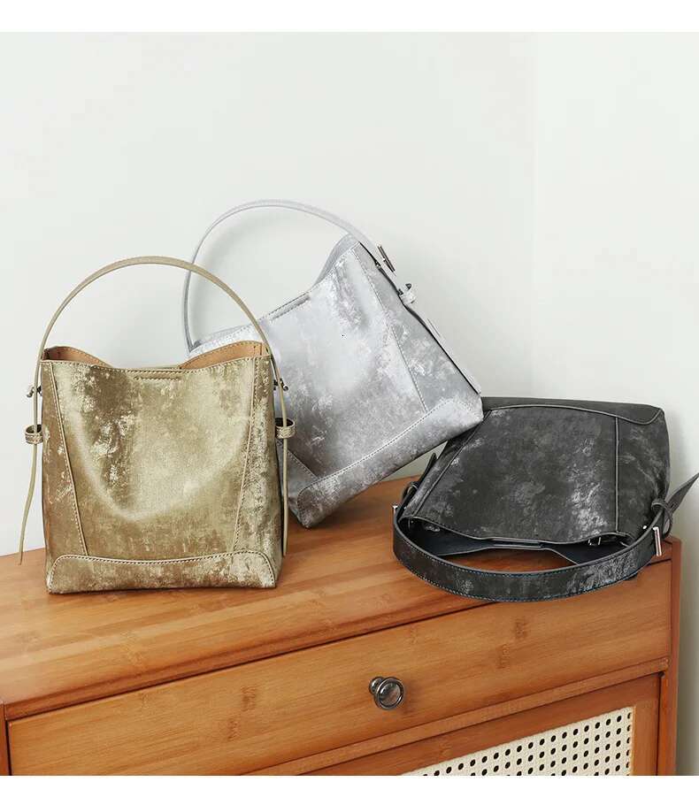 2025 Hot Selg Women Suede Leather Crossbody Silk Cowhide Shoulder Bag Retro Bucket Shopping Handbag