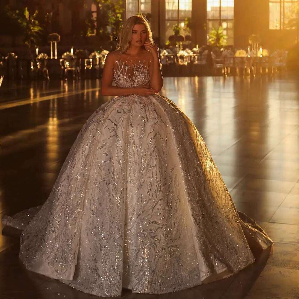 Lovely Sleeveless Wedding Dresses with Bright Beading, Lace Ball Fancy Backless Bridal Gown, Custom Made