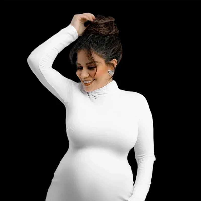 Maternity Long Sleeve Dresses For Photo Shoot Pleated Blouson Midi Dress Women Party Pregnant Baby Shower ClothesT250311