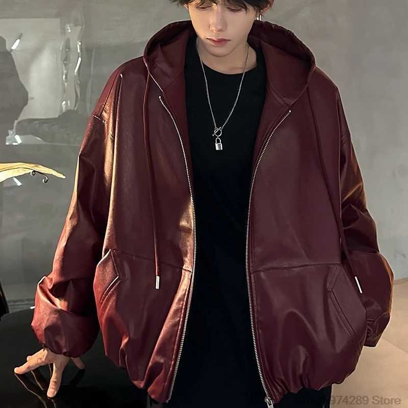 Oversized Vintage Loose Pu Leather Puff Sleeves Short Jacket Men Women Streetwear Male Zipper Retro Moto Biker Coat OutwearT250311