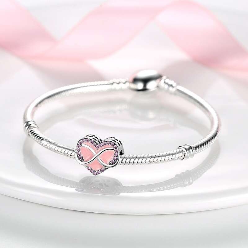 Personalized 925 Sterling Silver Charms beads DIY accessories, colorful zirconium heart-shaped bead pendant bracelet necklace For women Gift