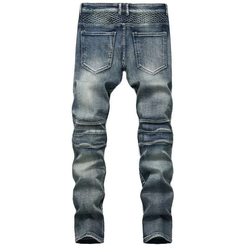 Men s New Casual Motorcycle Jeans Hip-hop Street Riding Elastic Slim Straight Leg Pants Patch Fashion Designer Denim Pants Casual Pants Men s Style