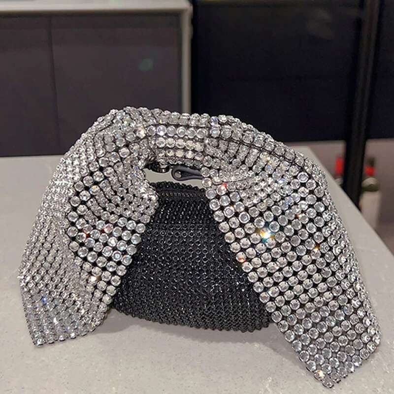 Shiny Rhies Bow Evening Clutch Party Bags For Women Designer Handbag And Purses New Fashion Dia Mini Tote