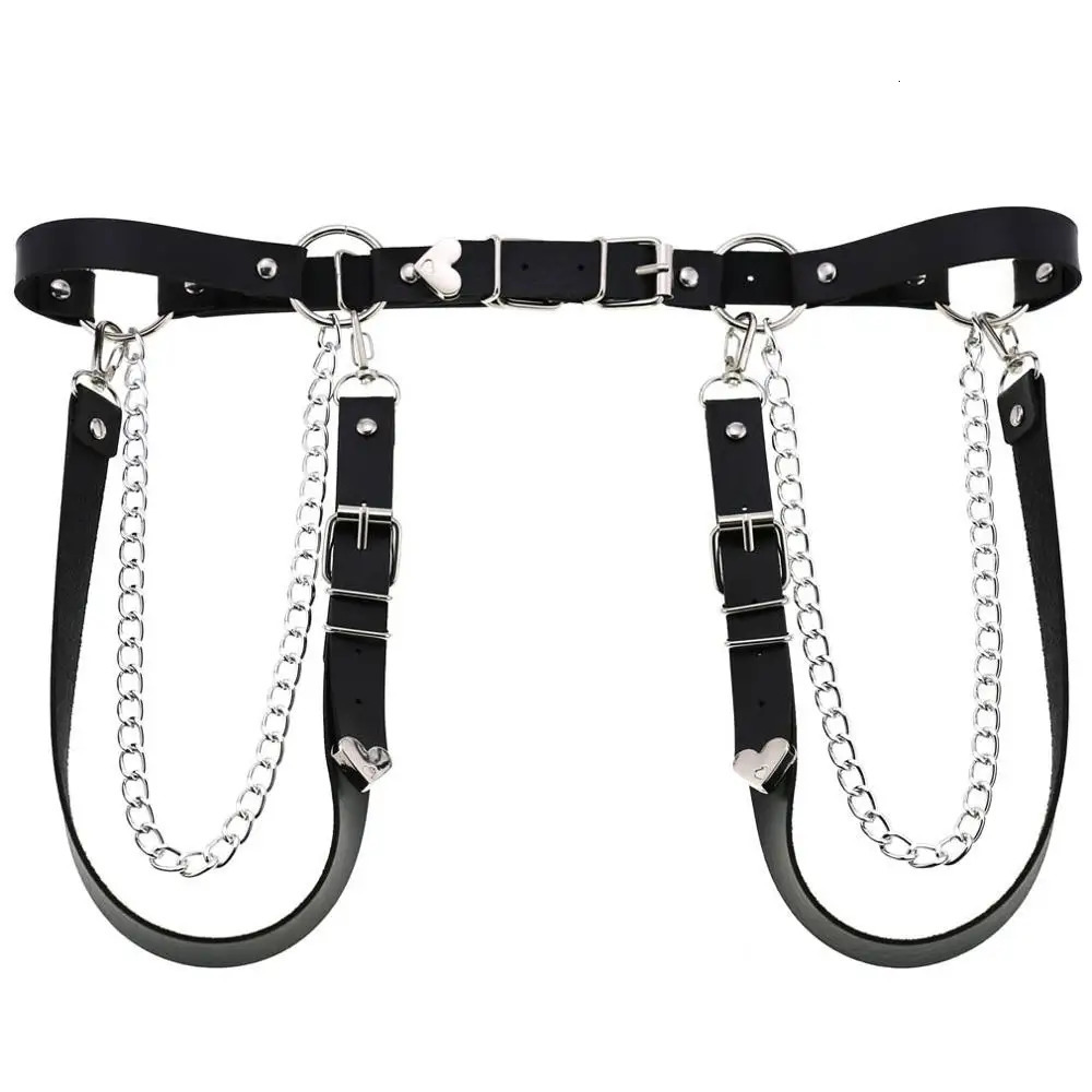 Punk Body Chain Belt Black Heart Waist harness Straps With Chain Rave Festival Jewelry Accessories Adjustable 250303