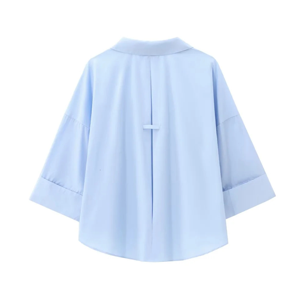 RARF Autumn European and American Loose Collar Curled Wide Sleeve Cotton Blended Buckle Poplin Shirt 250311