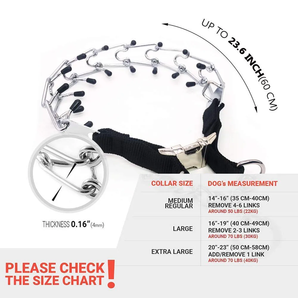 Pet Collar Pit Bull German Shepherd Training Metal Gear Prong Dog Collar with Quick Release Snap Buckle and Rubber Caps Plated