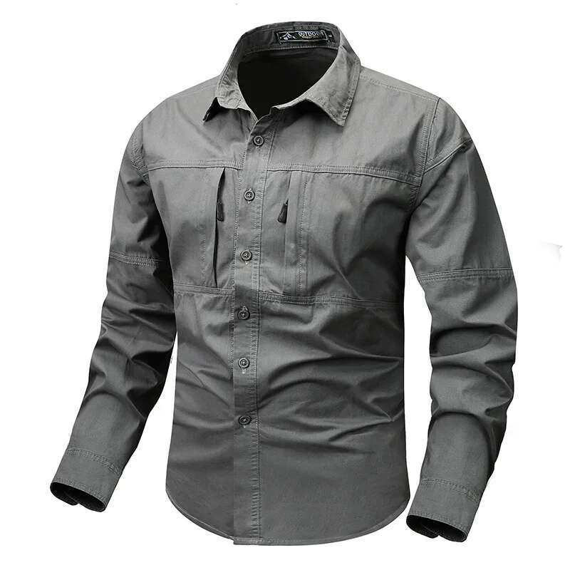Men's Long Sleeved Shirt With Multiple Pockets Design, Suitable For Outdoor Spring And Autumn Men's Casual Buttoned Shirts