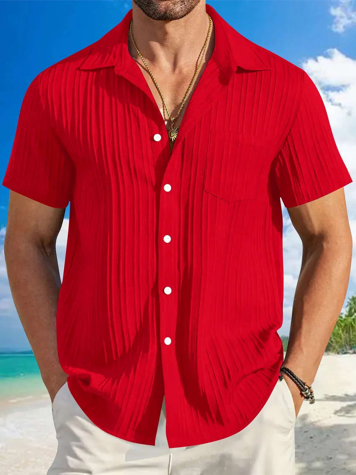 Cotton Hot Sale Men's Short-Sleeved Shirts Summer Solid Color Turn-Down Collar Casual Beach Style Plus Size