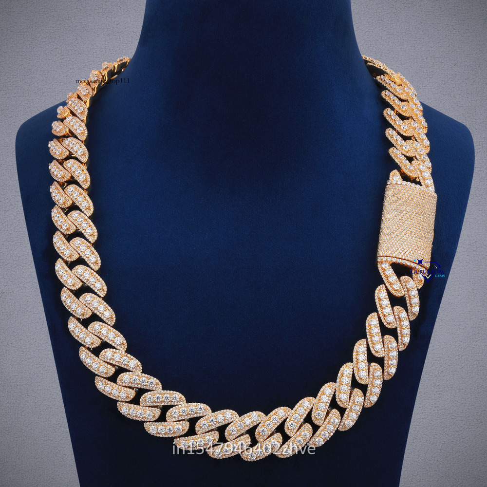 Premium Personalized Designer Hip Hop Cuban Chain Crafted With 14kt Yellow Gold and Moissanite Dias Necklaces for Men