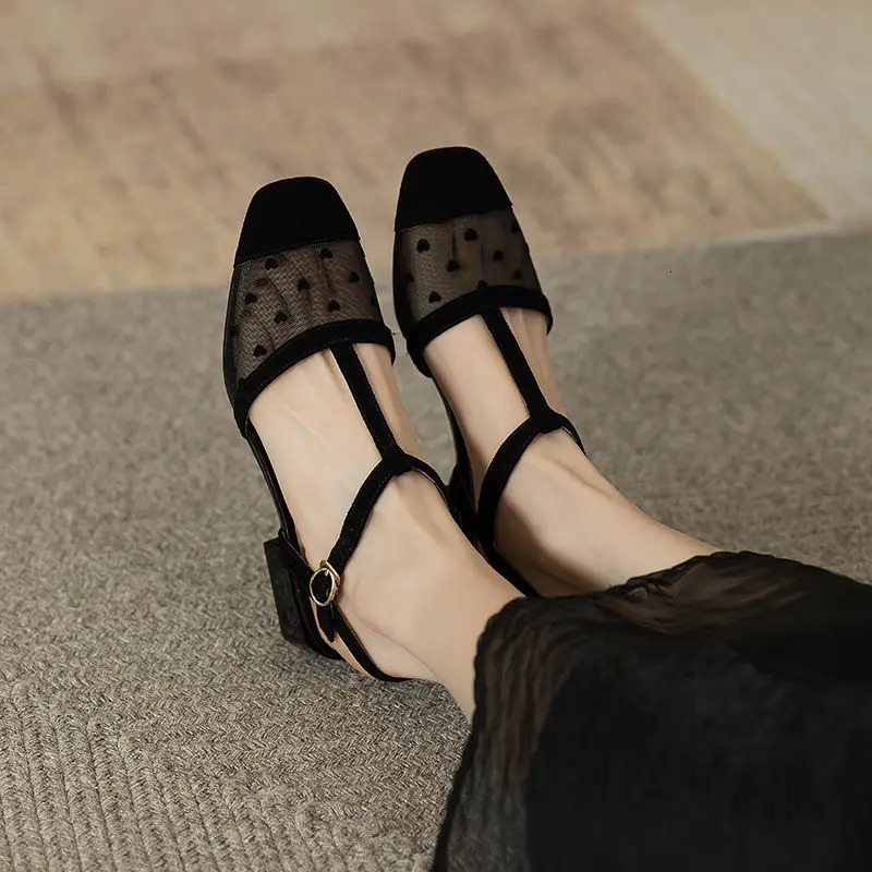 Footwear Lace Sandals for Women Clear Transparent Summer 2025 Closed Black Ladies Shoes with Medium Heels Sale Comfort Casual H 250305