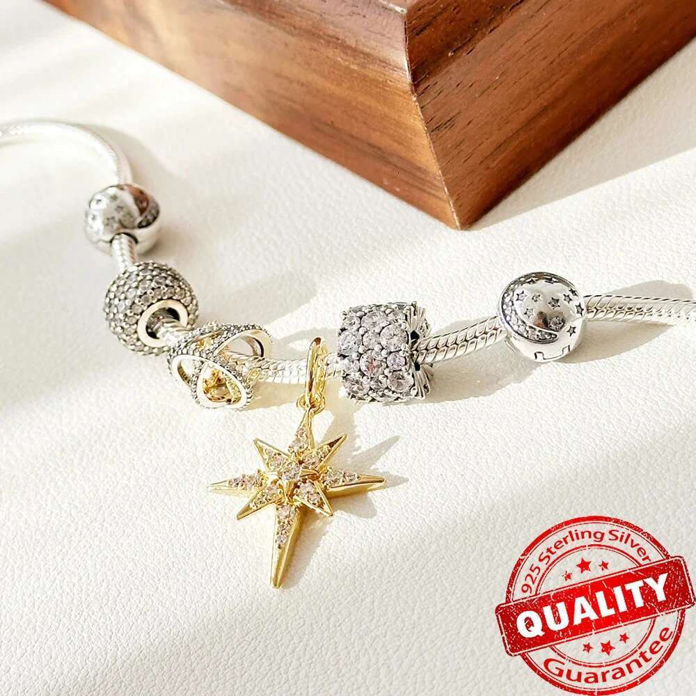 925 Sterling Silver Sparking Bow beads North Star Lucky Love Heart Dangle Charm Fits Bracelet For DIY Necklace Charm Gift for women