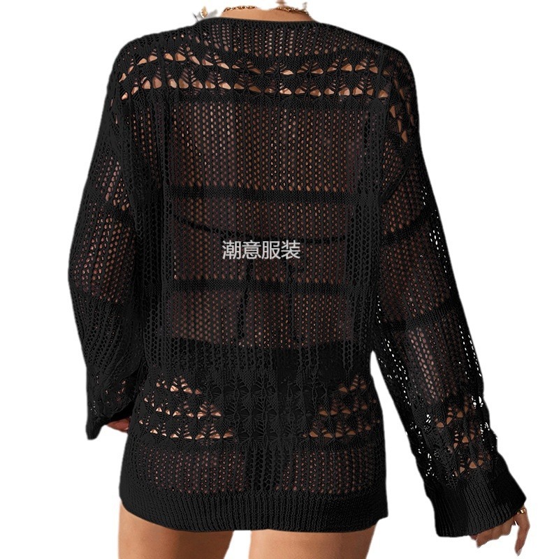 New Vacation Sexy Hollow Texture Loose Fitting Pullover Fashionable Sun Protection Shirt, Mid To Long Beach Cover