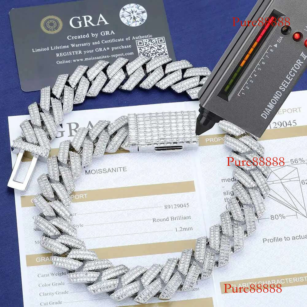 20MM Iced Pass Test D Color VVS Dia Cuban k Moissanite Chain Hip Hop Jewelry Men Sterg Sier Necklace
