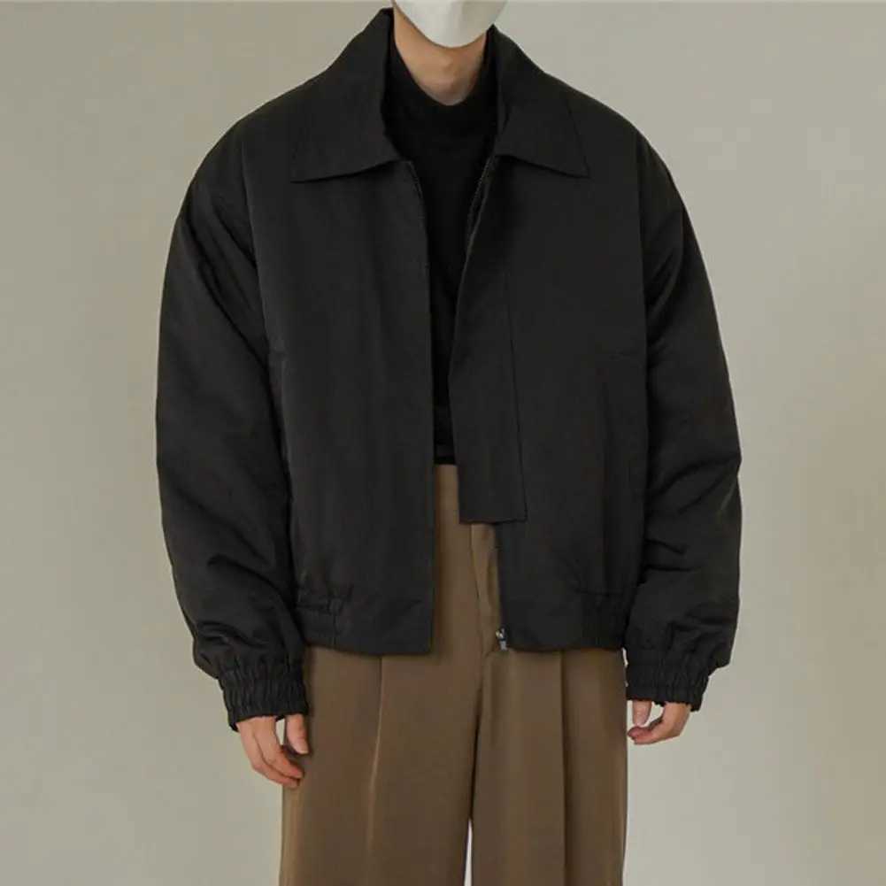 Washable Trendy Solid Color Lapel Collar Men Jacket Polyester Men Trench Coat Casual for TripT250311