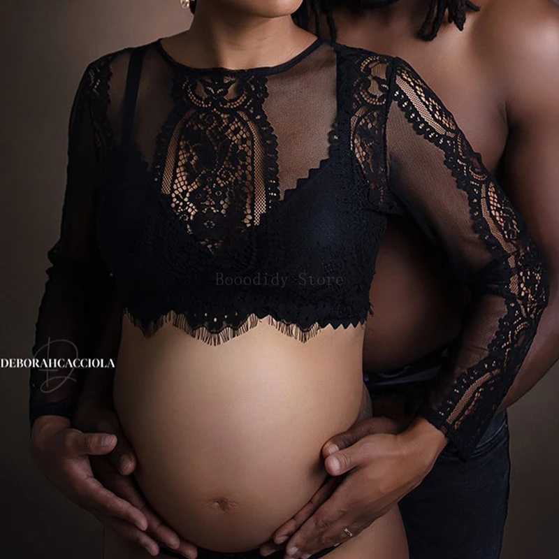 Maternity Dresses Maternity Long Sleeve Zipper Outdoor Perspective Lace Top for Photography Sessions X250224