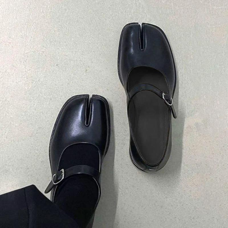 Sandals Split Toe Mary Janes Shoes For Women Square Heel Tabi Loafer 2025 Spring Summer Soft Leather Pumps