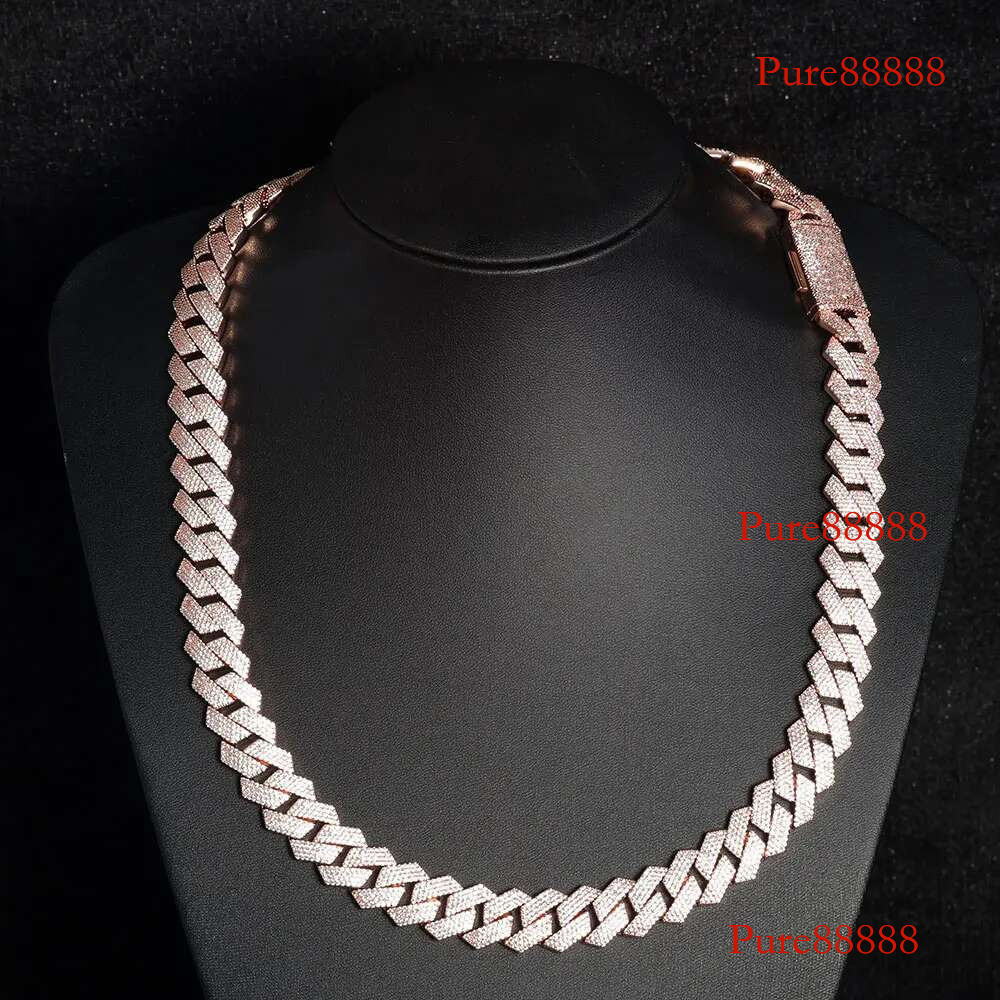 15mm CZ Iced Custom Four Letter Box Clasp Cuban k Chain Man Hip Hop Bg Full Dia Rose Gold Plated Necklace
