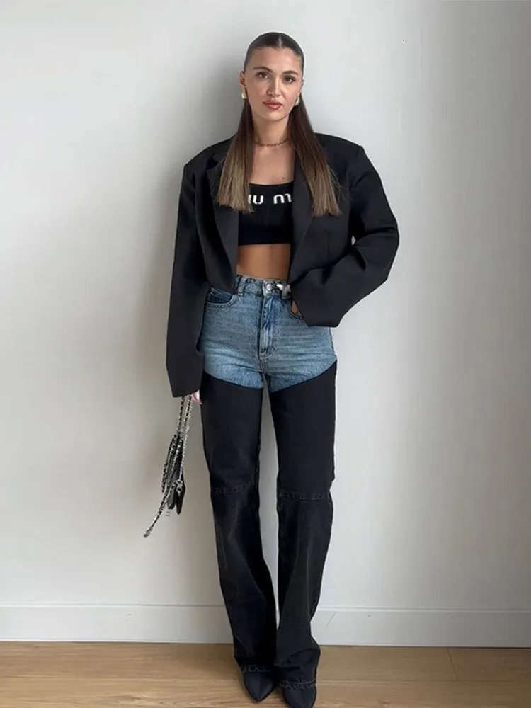 Panelled Patchwork Straight Denim Pants Women Slim Fit High Waist Jeans Female Spring Summer Fashion ner Y2K Trousers 250311