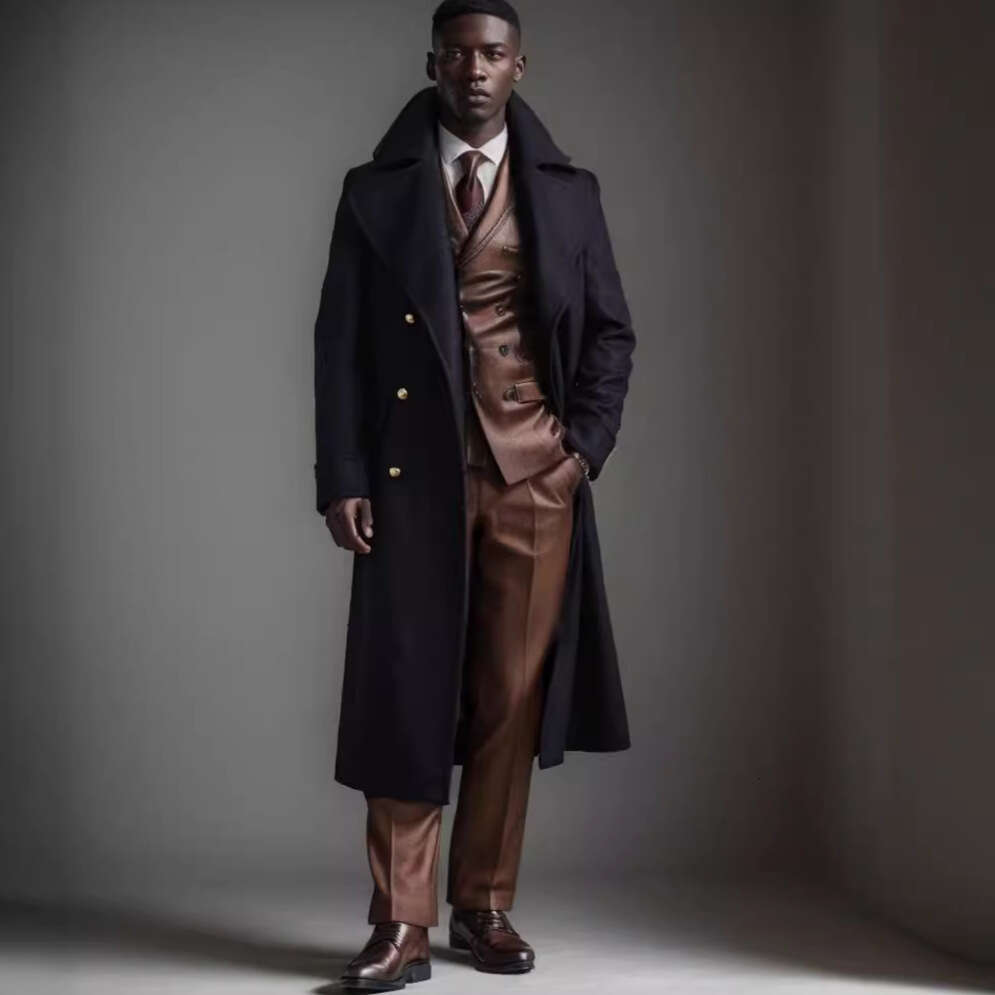 2024 Autumn And Winter Men's Woolen Extra Long Coat, Knee Length Fashion Jacket