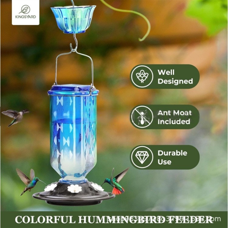 Kingsyard 24oz Glass Hummingbird Feeder for Outdoor Hanging, with Ant Moat & 6 Feeding Port, Bird Nectar Feeder for Garden decoration