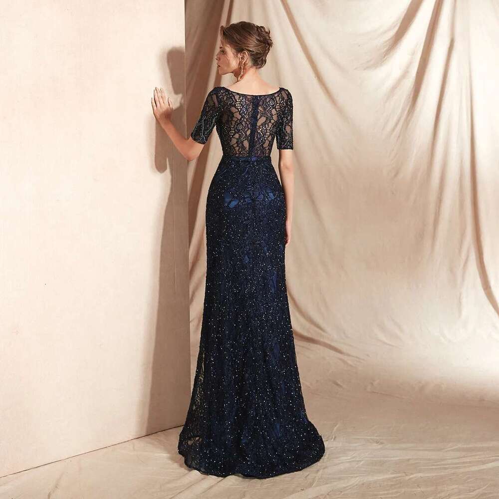 Stylish Navy Blue For Mother Of Bride, Lace Appliqued Beading, Wedding Guest, Up To The Knee, R, Formal Dress