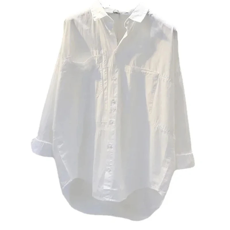 Long Sleeve White Women Shirt Spring Casual Loose Office Blouse Lady Tops Button Simple Woman Clothes Blouses 12616 250310