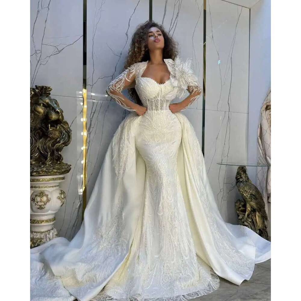 Modern lace sequins mermaid female glitter beads appliques rais dresses custom wedding dress