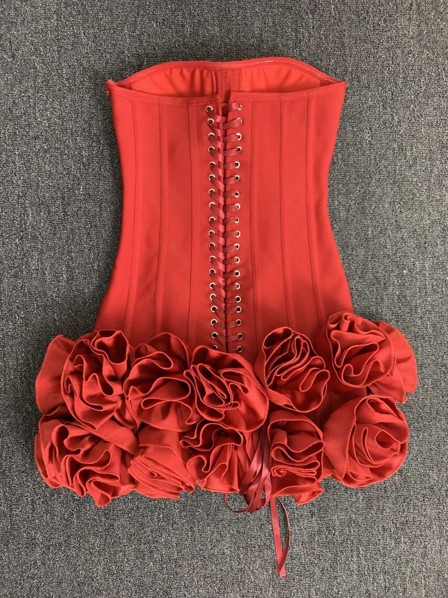 Women Red Evening Bandage Dress Hot Strapless Bodycon Wers Hem Laced Up Mini Celebrity Birthday Party Dresses One Piece Gala