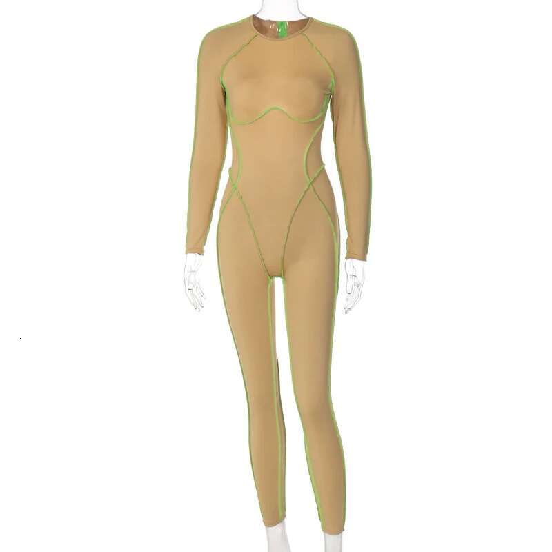 Huitar 2024 Spring Bright E O Neck Backless Hollow Out Jumpsuit Bodycon Skinny Fashion Y2k Overalls Outfits Y2k