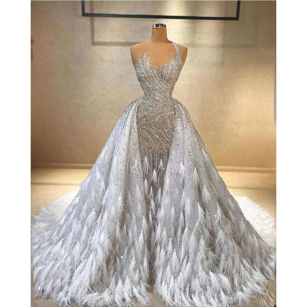 Pen Mermaid Dresses Sequins, Stylish, Crystal, Detachable Train, Sleeveless Wedding Dress