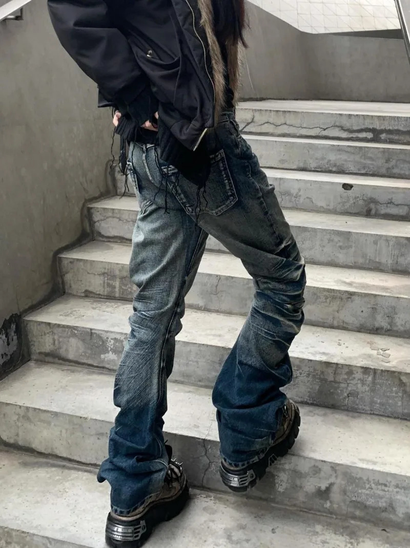 American retro Y2K cracked washed denim jeans for womens fashion niche millennium street style hiphop spicy girl loose casual straight 250311