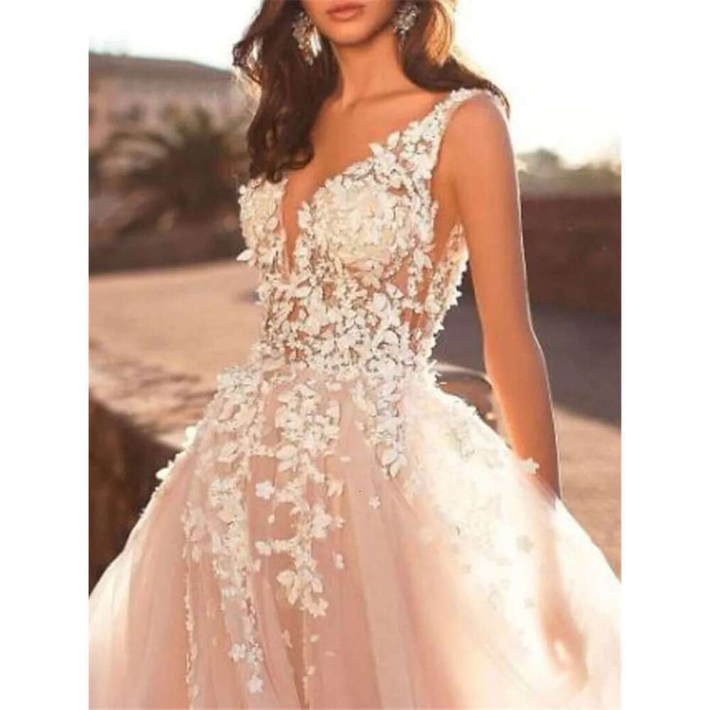 Backless Summer A E Wedding Dresses Sexy V Neck Appliques Long Western Garden Arabic Bridal Gowns Plus Size Custom Made BC