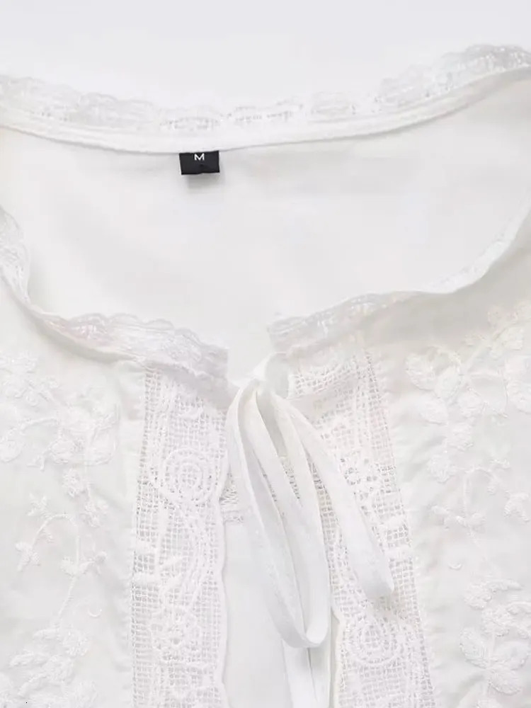 TRZAWomens Lace y Blouses O Neck Sleeveless Front Tied Female Shirts Chic Tops Fashion 250311