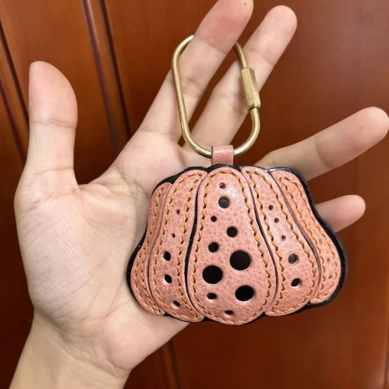 Spotted Pumpkin Genuine Leather Bag Charm Keyring Pendant Phone Case Hanging OrnamentSchool Bag Keychain Decor Accessories 250311