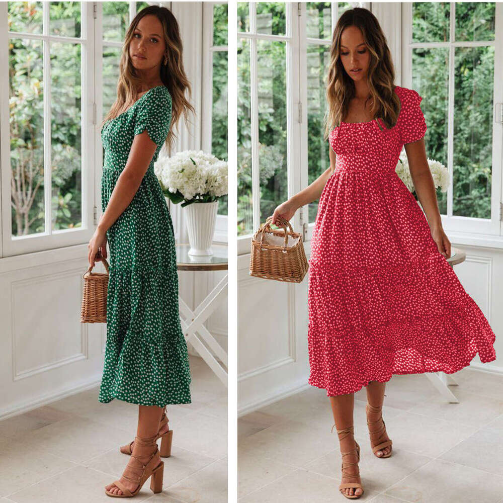 New popular square neck bubble sleeve ral dress from Europe and America, long skirt with versatile temperament for 2025, new trendy clothing ins