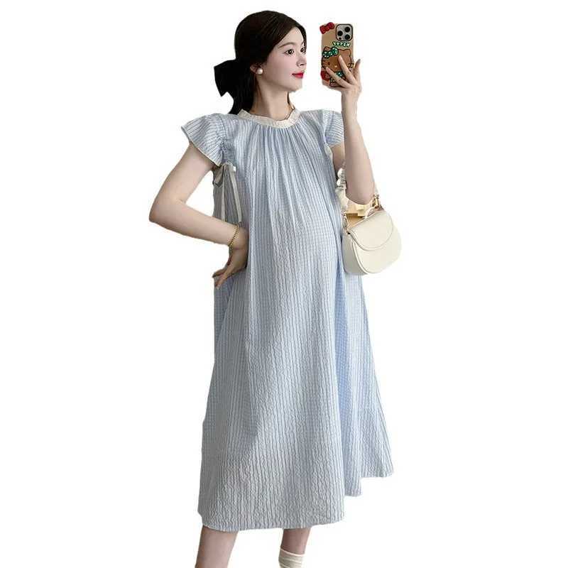 Summer New Maternity Dress French Small Fresh Sweet Small Fly Sleeve Maternity Dress Maternity Summer Dress One-Piece SkirtT250311