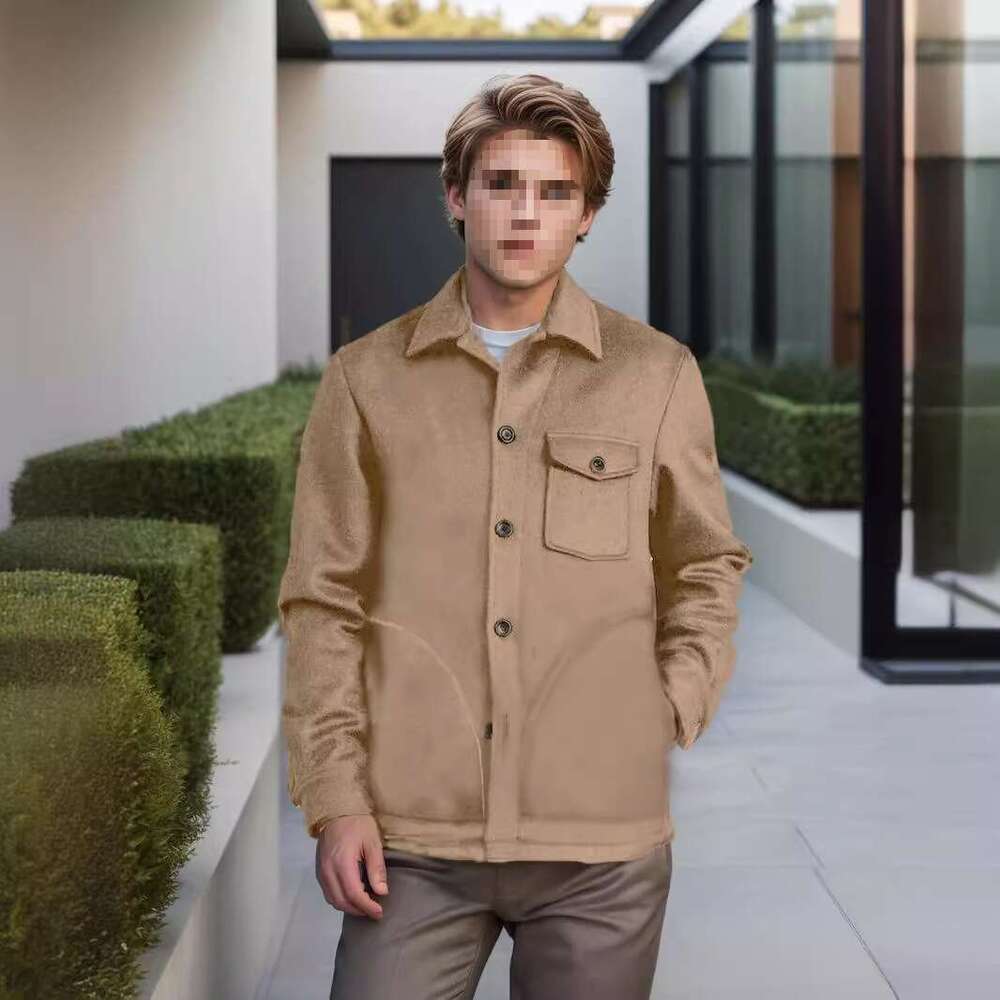 2024 Autumn/Winter New Men's Multi Pocket Single Breasted Solid Color Woolen Coat