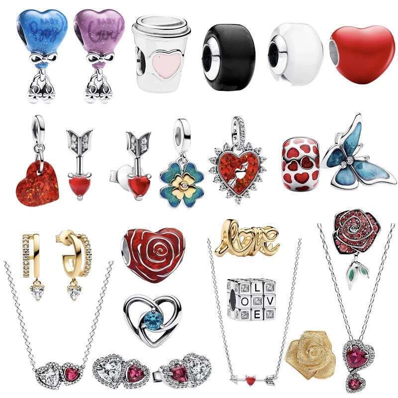 2025 New Valentine's Day 925 Sterling Silver Butterfly Love Charm Beads Double Love Earrings Necklace DIY Bracelet Jewelry Gift For Women